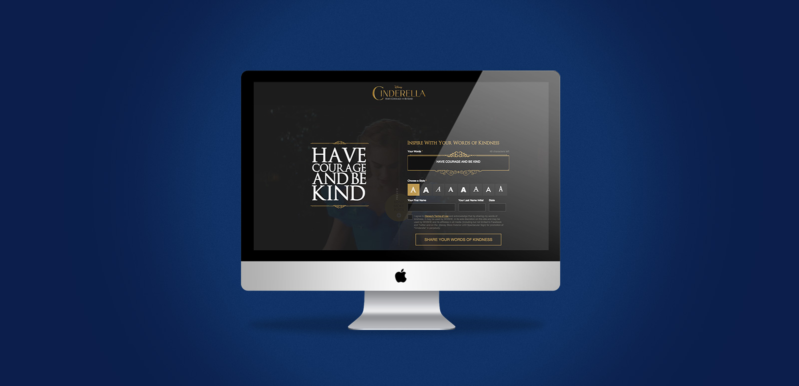 Cinderella Words of Kindness website mockup