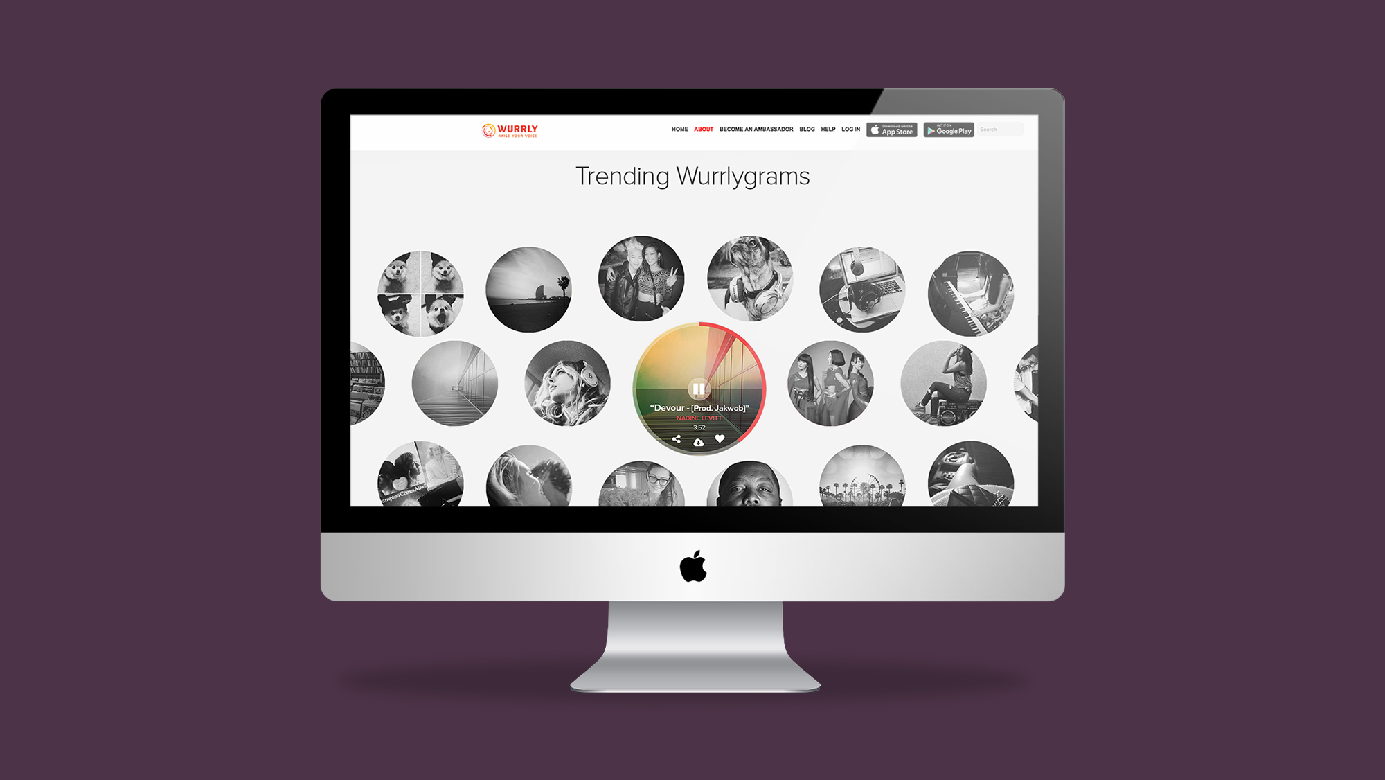 Wurrly mobile app website mockup