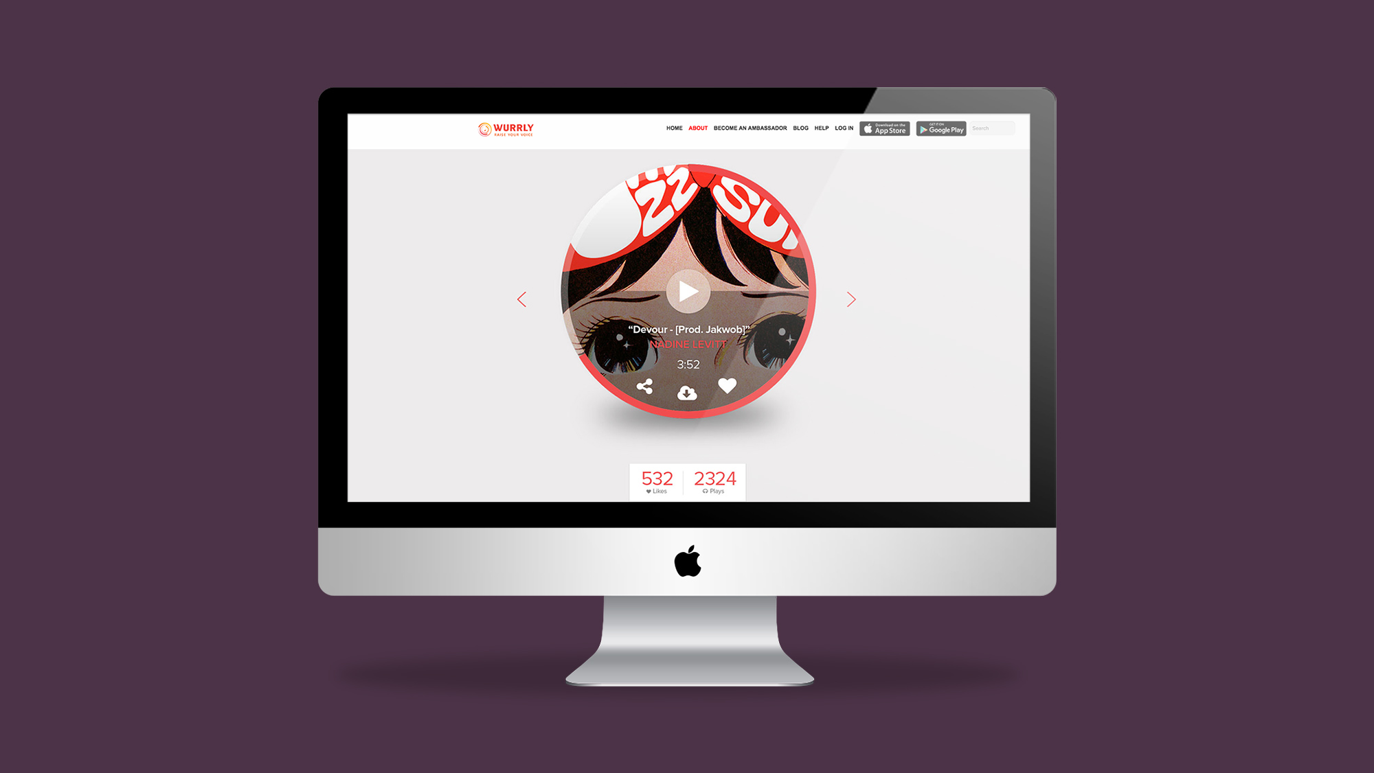Wurrly mobile app website mockup