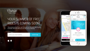 Charlie Ride Free mobile app rideshare website mockup